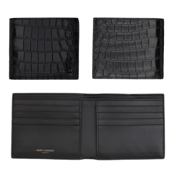 BNIB New RARE YSL Saint Laurent Black Croc Tiny Monogram East/West Bifold Wallet - Picture 1 of 15